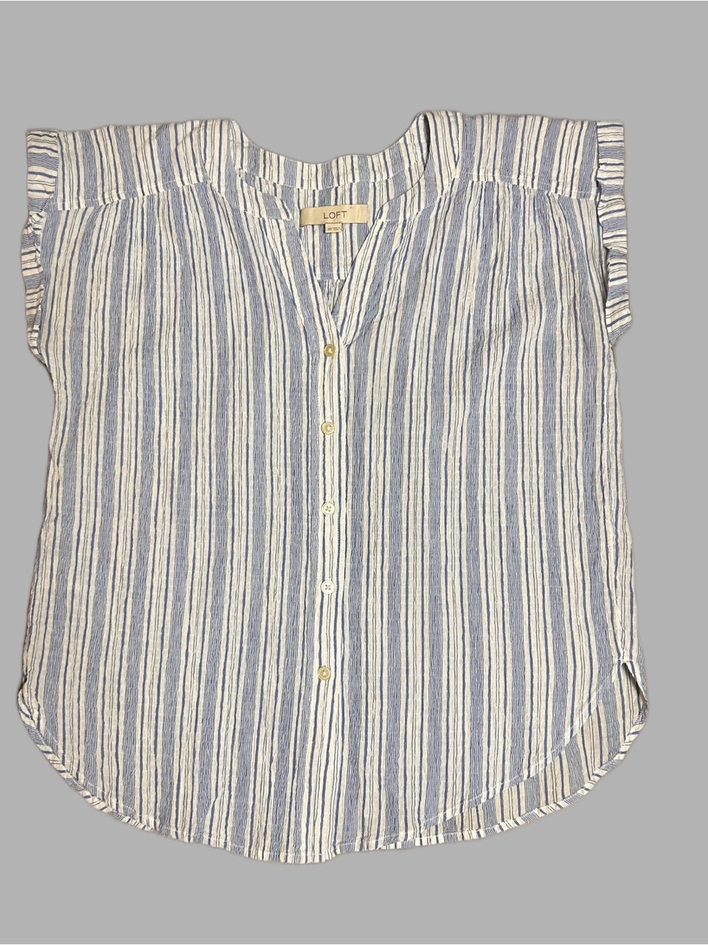 LOFT White and Blue Vertical-Stripe Button Down Top
